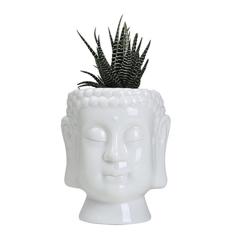 Keramische Boeddha Standbeeld Bloempot Desktop Cactus Succulent Bloempot Home Office Decoratie Vaas Wit