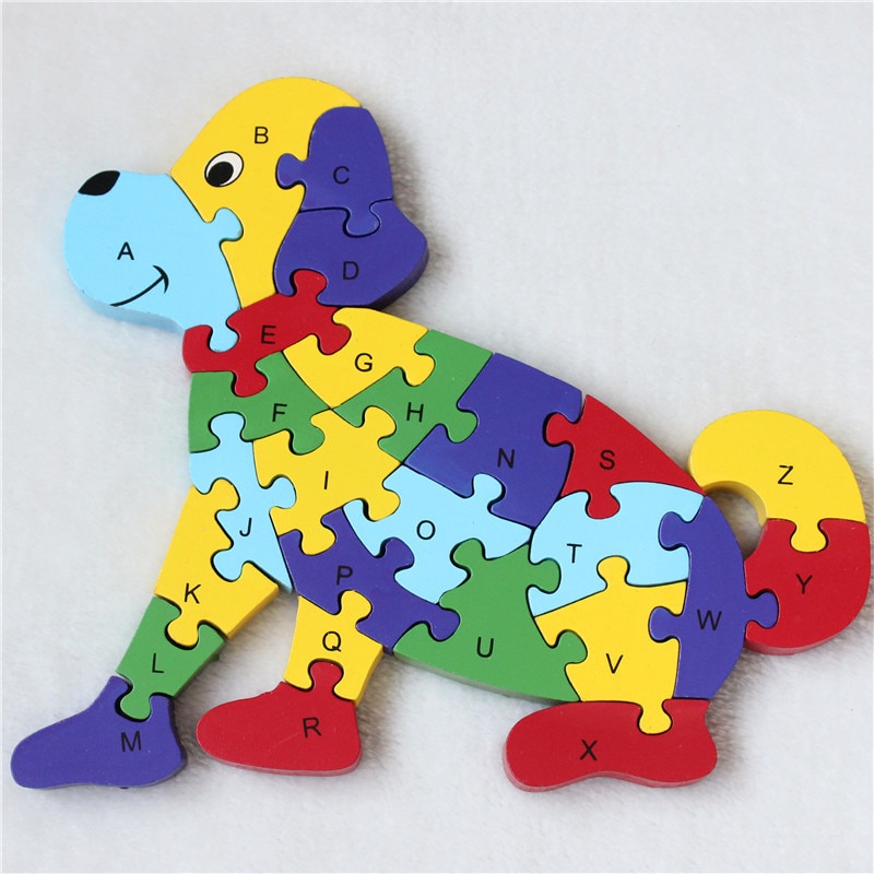 Wooden 3D Jigsaw Educational Toys Animals Elephant Cow Dinosaur Puzzle Wood Toys Kids Numbers Alphabetic Letters Learning Toys