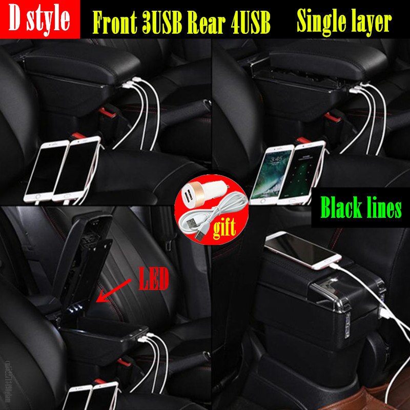 Draaibare Armsteun Doos Voor Renault Dacia Duster 2 Centrale Console Opbergdoos Bekerhouder Pu Lederen Usb: D style black line