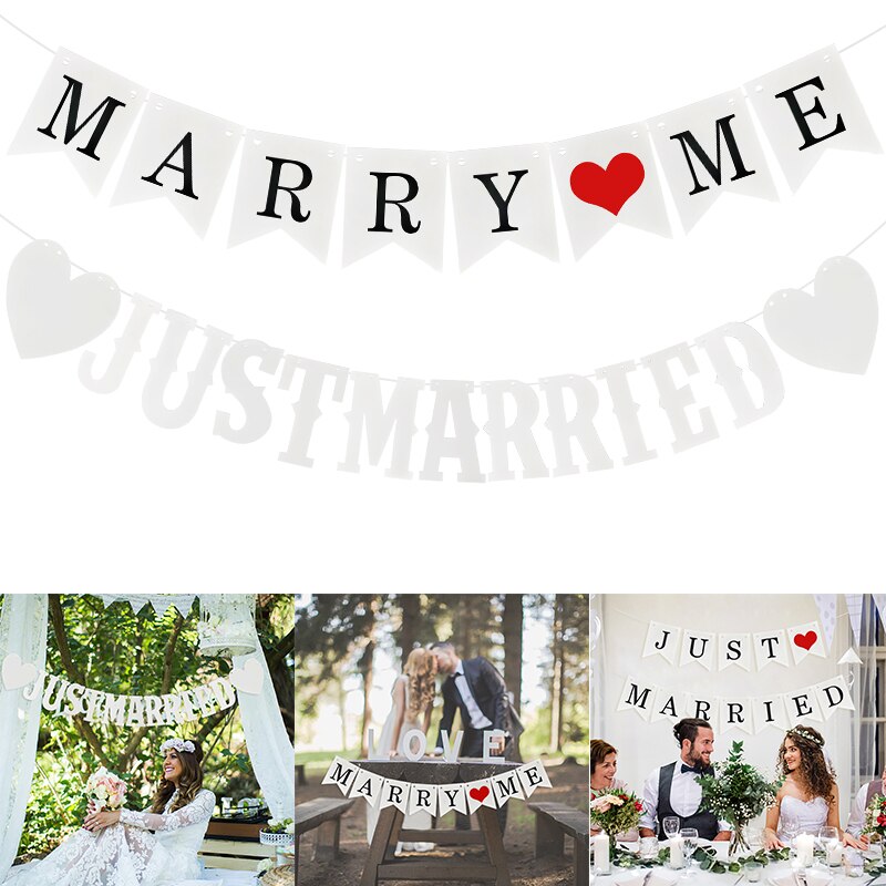 Wedding Decoration Bride/groom White"JUST MARRIED&amp;MARRY ME "letter Paper Garland Banner Paper Garland Banner Event Party Supply