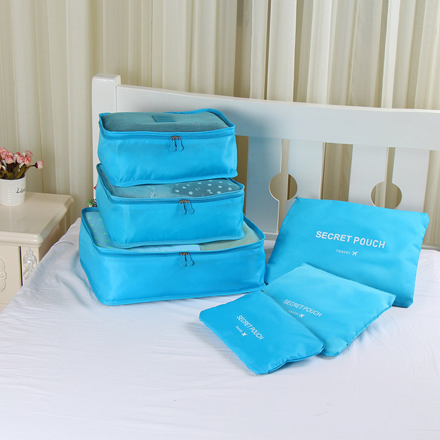RUPUTIN 6 sztuk/zestaw torba podróżna z siatką Organizer bagażu opakowanie Cube organizator do odzieży skarpetki bielizna kobiety akcesoria podróżne: Small Sky blue