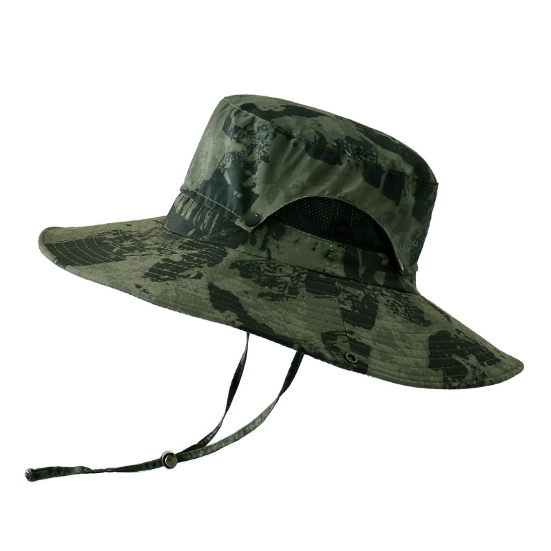 Outdoor Summer Fishing Hats Men Anti-UV Sunshade Breathable Hiking Beach Bucket Hat Male Fisherman Waterproof Quick Dry Cap: Army