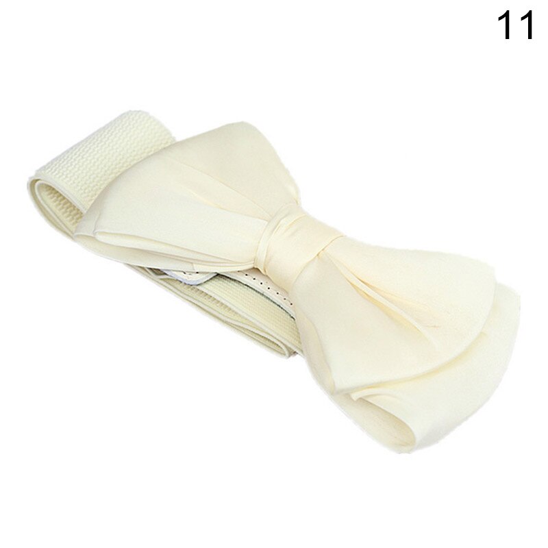Women Bowknot Cummerbunds Elastic Bow Wide Stretch Bukle Waistband Belt 12 Colors Girl Dress Accessories Waist Belts: Beige