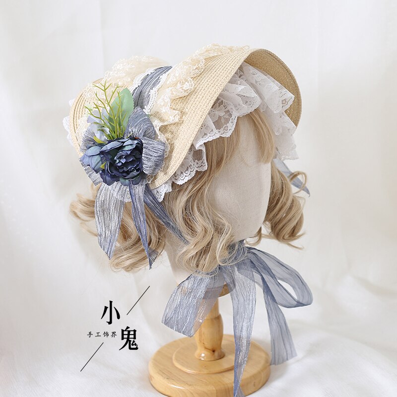 Multi-Color Lolita Flower Flat Hat Top Hat Flower Wedding Tea Party Pastoral Straw Hat Lace Han Yang Eclectic Summer