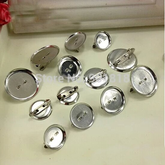 50 Pcs Rhodium Kleur 15 20 25 30 Mm Ronde Broche Base Cabochon Blanks Trays Met Broche Pins Cameo Cabochon basisafstelling F1849