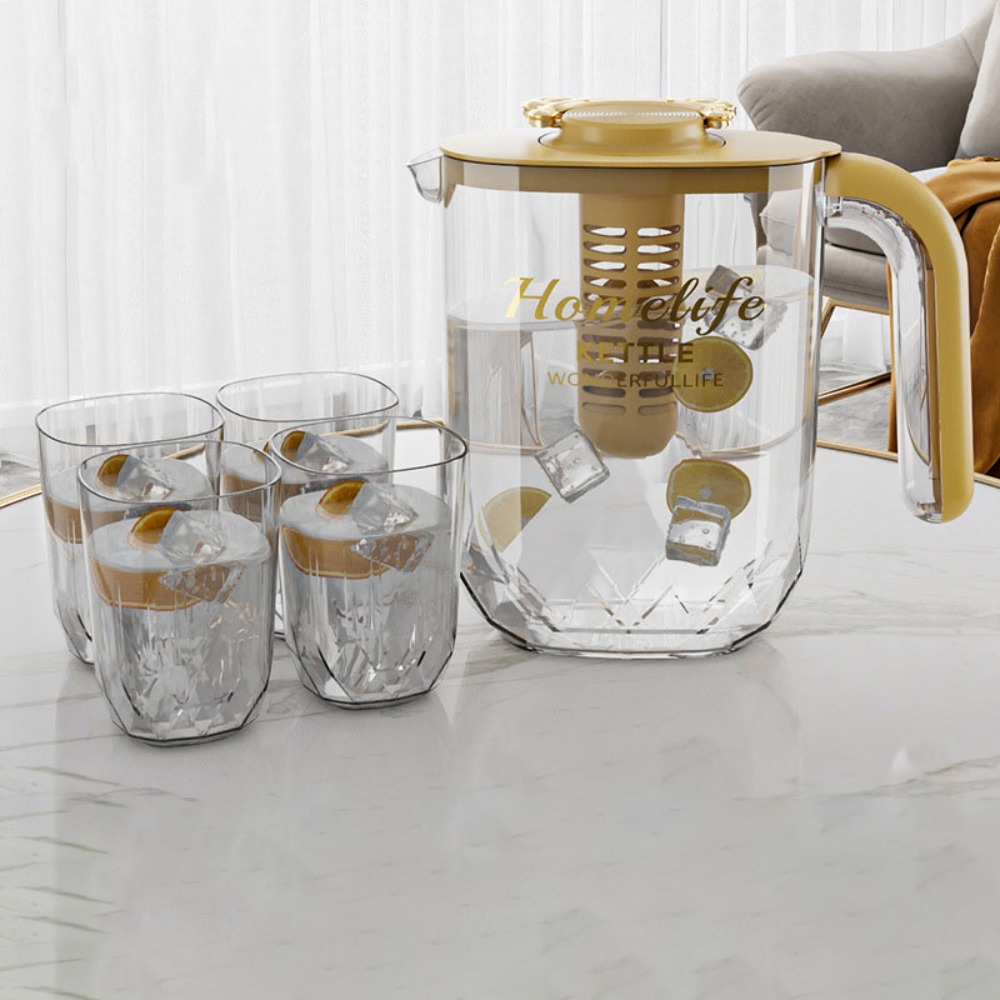 Drinkware Heat Resistant Cold Kettle Transparent with Filter and Cup Water Jug Plastic Large-capacity Water Bottle Jucie: Chocolate