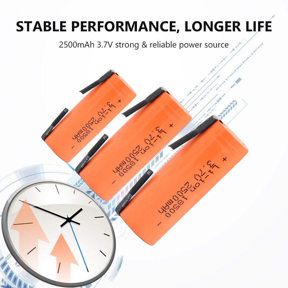 1/2/4pcs 3.7V 2500mAh 18500 Lithium Battery With 2 Welding Tabs 18500 Li-ion Cell For Led Flashlight Headlight Mechanical Mod