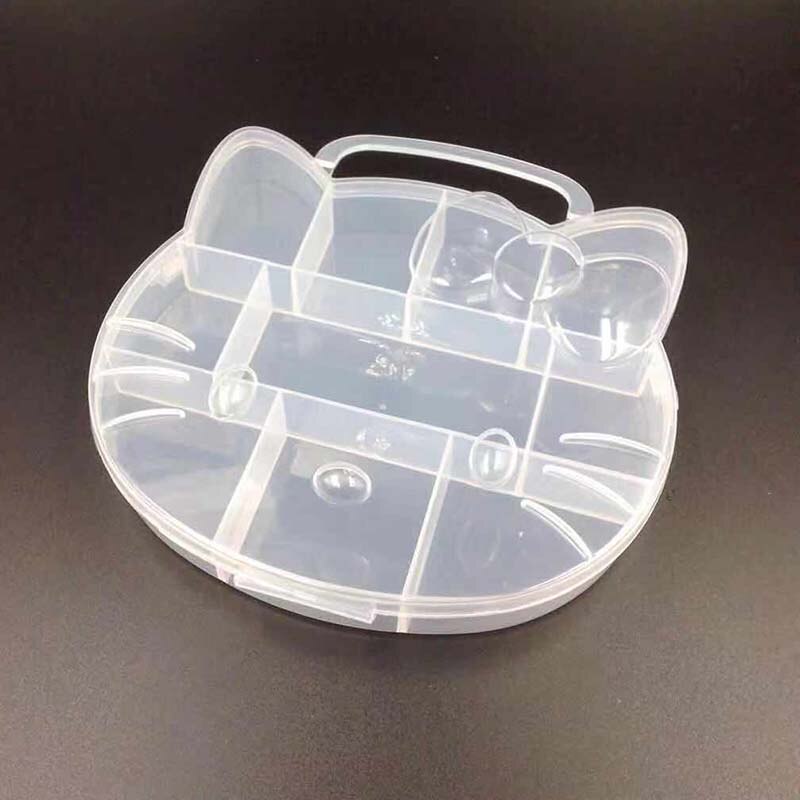 Two Size Cartoon Kitty Cat Clear Plastic Storage Box Jewelry Box Jewelry Organizer Holder Cabinets For Small objects: white / small size