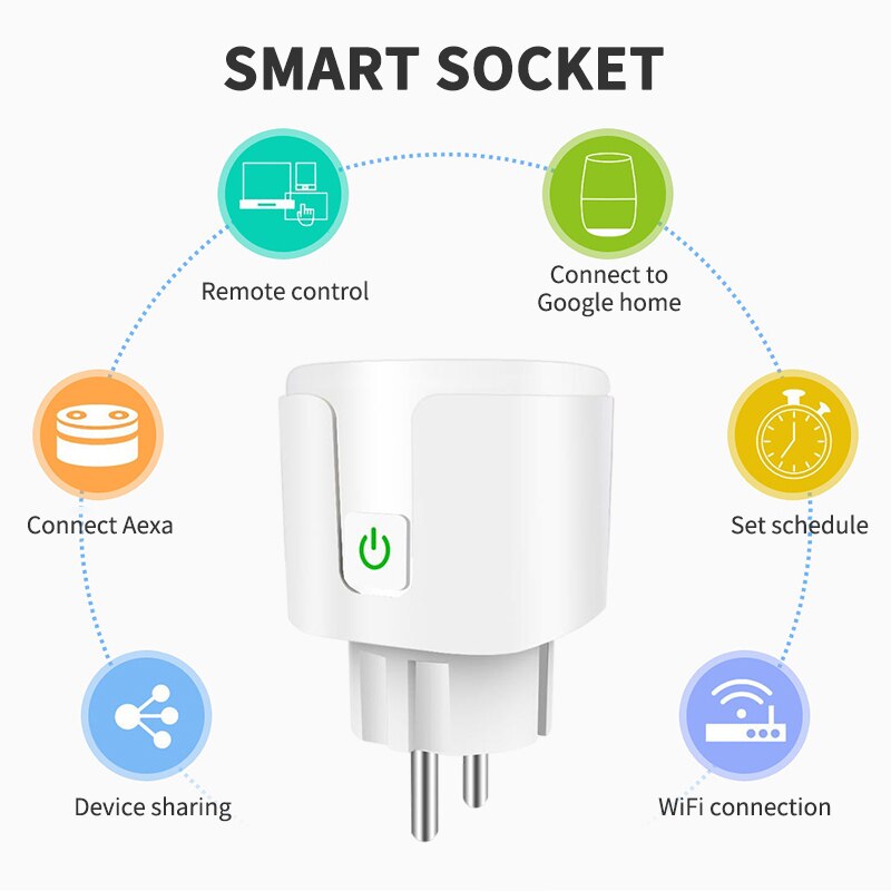WiFi Smart Plug EU Outlet Tuya Power Monitor Wireless Socket APP Remote Control Water Heater Appliances For Google Home Alexa