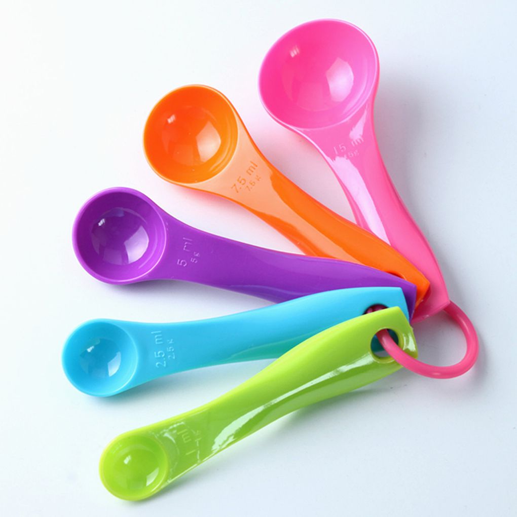 5Pcs/set Lovely Colorful Plastic Measuring Cups Measure Spoon Kitchen Tool Kids Spoons Measuring Set Tools For Baking Coffee Tea: Default Title