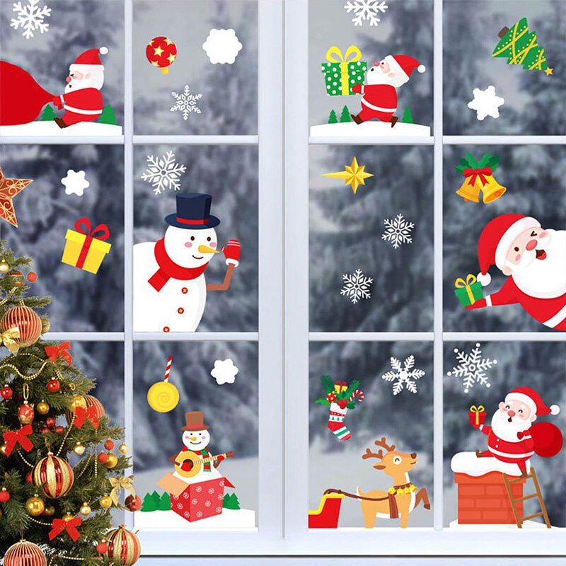 Christmas Wall Stickers Double-sided Static Window Glass Stickers Christmas PVC Self-Adhesive Wall Stickers Xmas Decoration