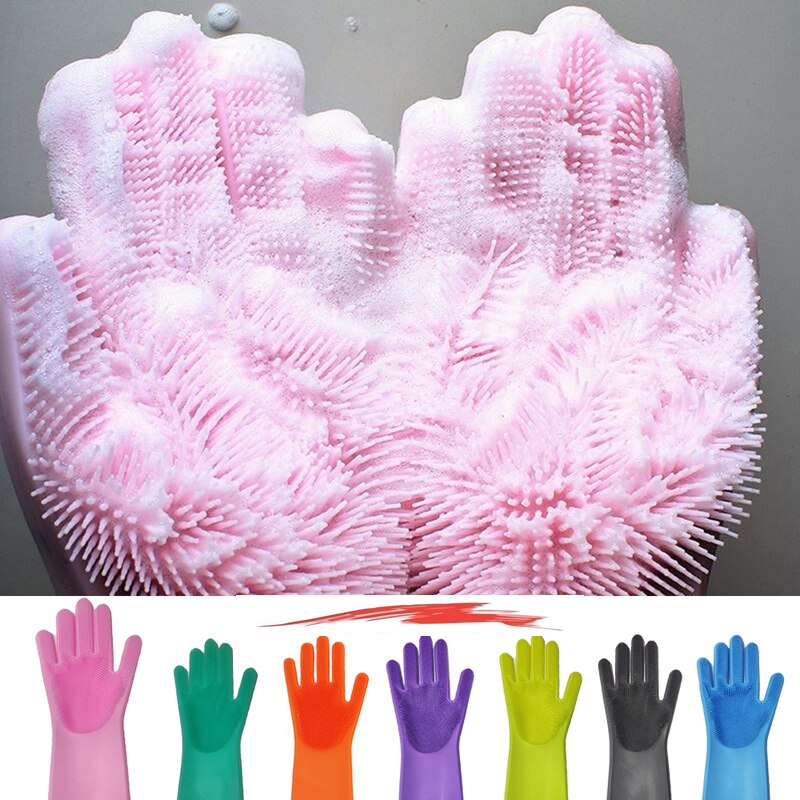 2pcs Silicone Cleaning Gloves Multifunction Magic Silicone Dish Washing Gloves For Kitchen Household Silicone Washing