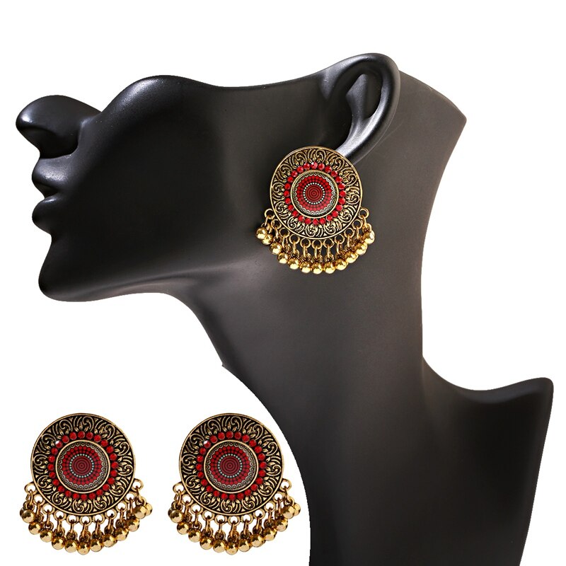 Vintage stop złota malowanie wisiorek kolczyki dla kobiet Orecchini Retro etniczne turecki cygański indyjski Tassel Tribal biżuteria