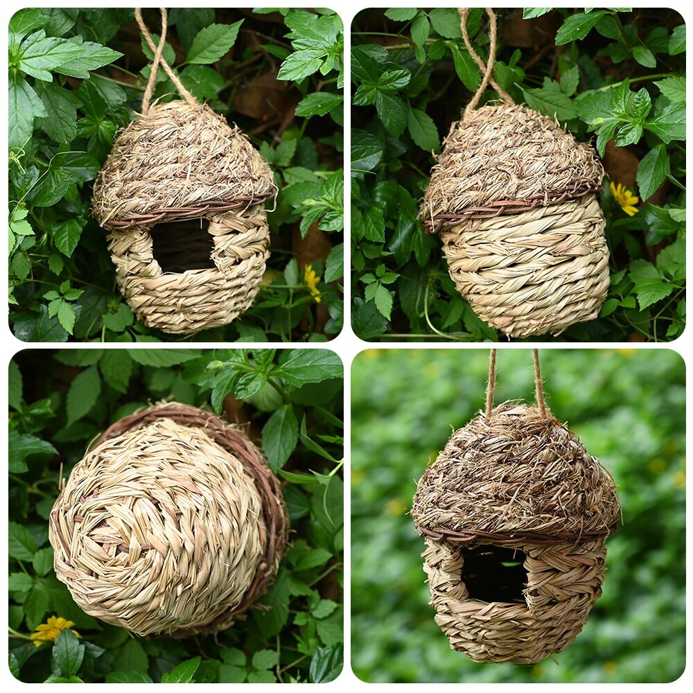 Bird Nest Handmade Woven Straw Bird Cage Parrot Nesting Hanging Breeding Cave Hatching House Hut For Parakeet Hamster