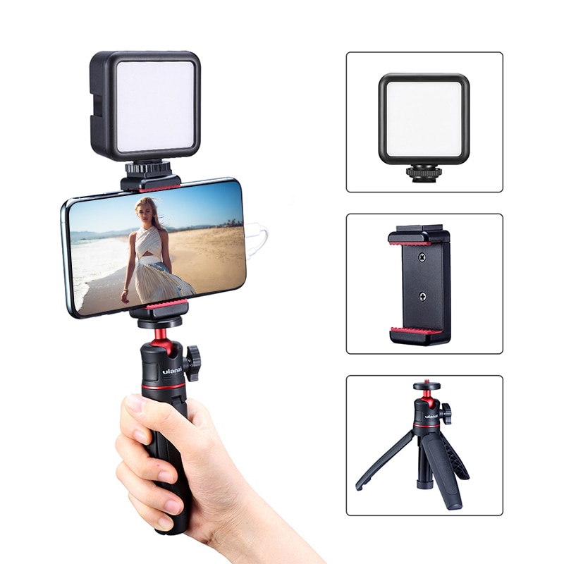 Ulanzi vlog oppsett kondensator videomikrofon sairen vlogging mic med ulanzi stativfeste ulanzi  vl49 lys til iphone huawei