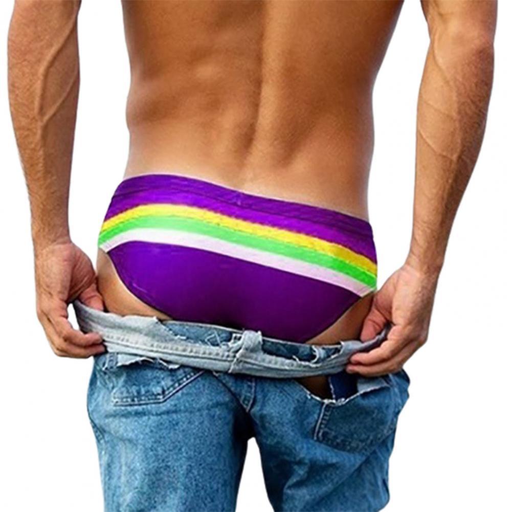 Chic Male Striped Pattern Swimming Briefs Swimming Briefs Lightweight Comfy: Purple / 3XL