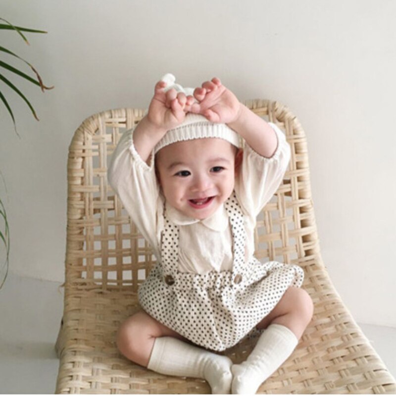 Koreańnarty styl jesień maluch dziewczynka chłopiec kropka romper noworodka dziewczynka kombinezon bez rękawów bawełna dziewczynka chłopiec ubrania