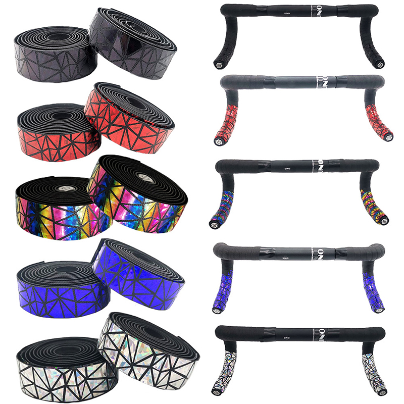 Racefiets Stuurlint Kurk Eva Pu Fiets Regenboog Bar Tape Professionele Fietsen Demping Anti-Vibratie Wrap Met 2 bar Plug