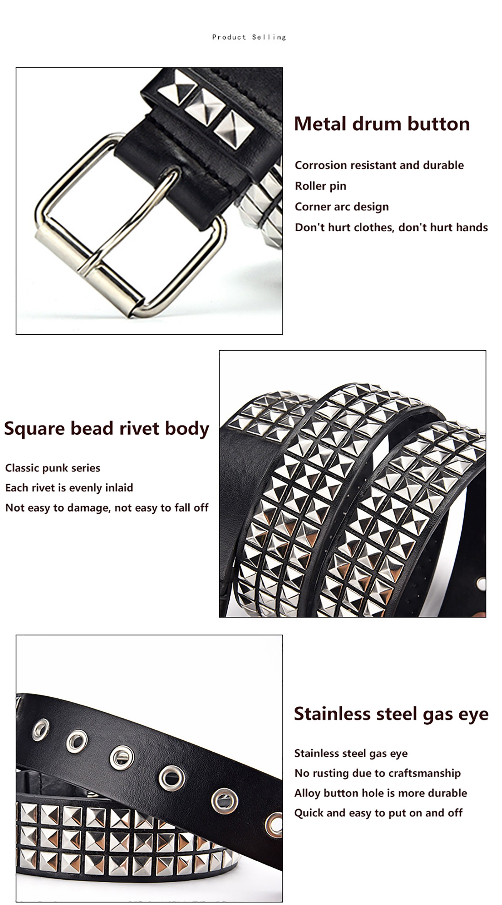 4 Kleuren Vrouwen Vintage Mode Riem Vierkante Kraal Klinknagel Punk Rock Hardware Jeans Vrouwelijke Taille Riemen