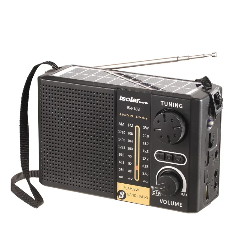 AM FM SW Radio multibanda Tarjeta TF Radio USB Luz LED Altavoz inalámbrico Panel solar de bolsillo Radio FM: Default Title
