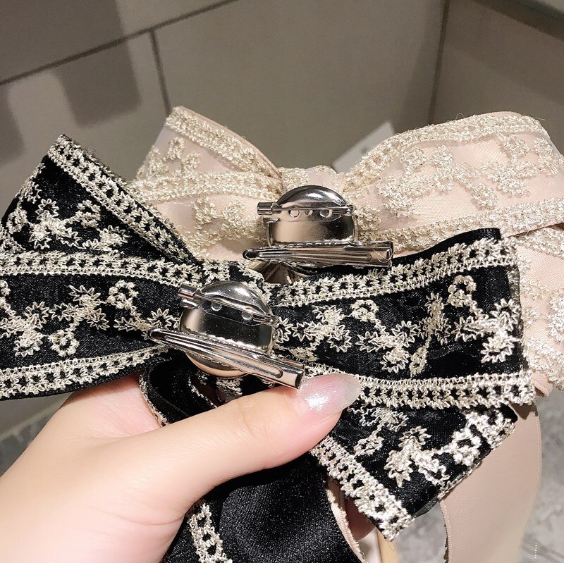 Vintage Fabric Big Bow Brooch Lace Embroidery Bowkont Necktie Shirt Collar Jewelry for Women Accessories