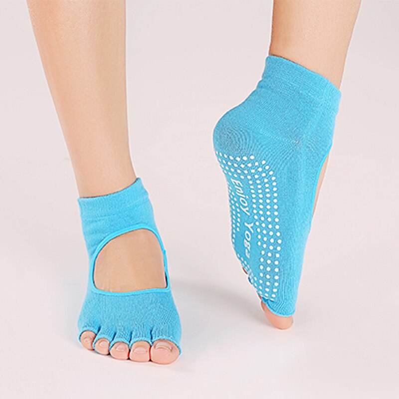 Calcetines cortos de Yoga sin espalda con cinco dedos, Calcetines antideslizantes de secado rápido con 5 dedos, para Fitness, deporte, Pilates, calcetín de Ballet, calcetines de algodón para Gymwear: Azul