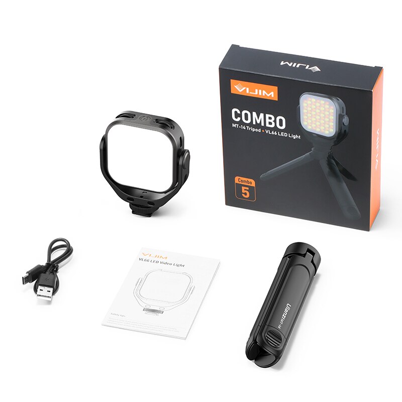 VIJIM VL66 360 ° giratoria luz LED para vídeo con el frío de trípode ajustable 3200k-6500k regulable Luz de relleno DSLR Smartphone Vlog: Default Title