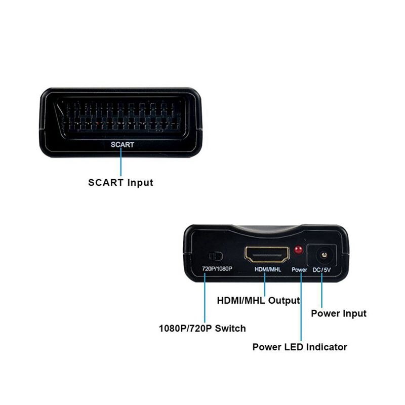 Scart to HDMI 1080p 60Hz SCART Adapter Plug and Play Analog to Digital Converter Box Video o HDMI Scart Adapter Support PAL