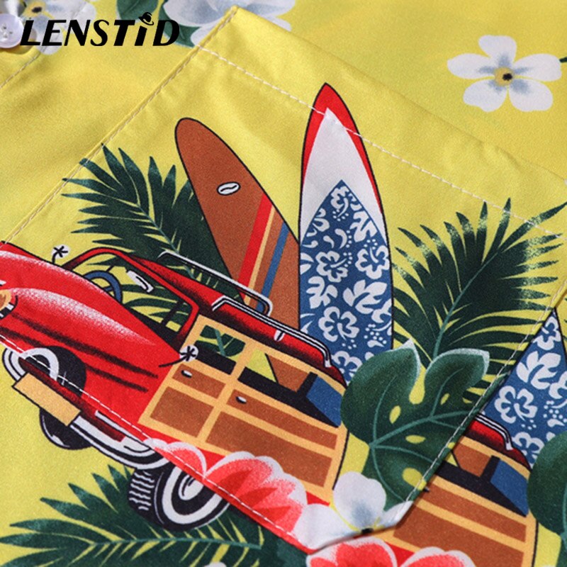 Lenstid mænd hawaiisk skjorte gul hip hop skjorte streetwear harajuku blomster strand skjorte top kortærmet sommer aloha skjorter