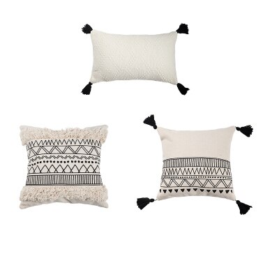 tufting Coperture per Cuscini Geometrica Federa nordico Cotone Macrame Posteriore Cuscino Fodere per Cuscini Nero Bianco Albergo Decorativo Complementi Arredo Casa: 3 pezzi impostato