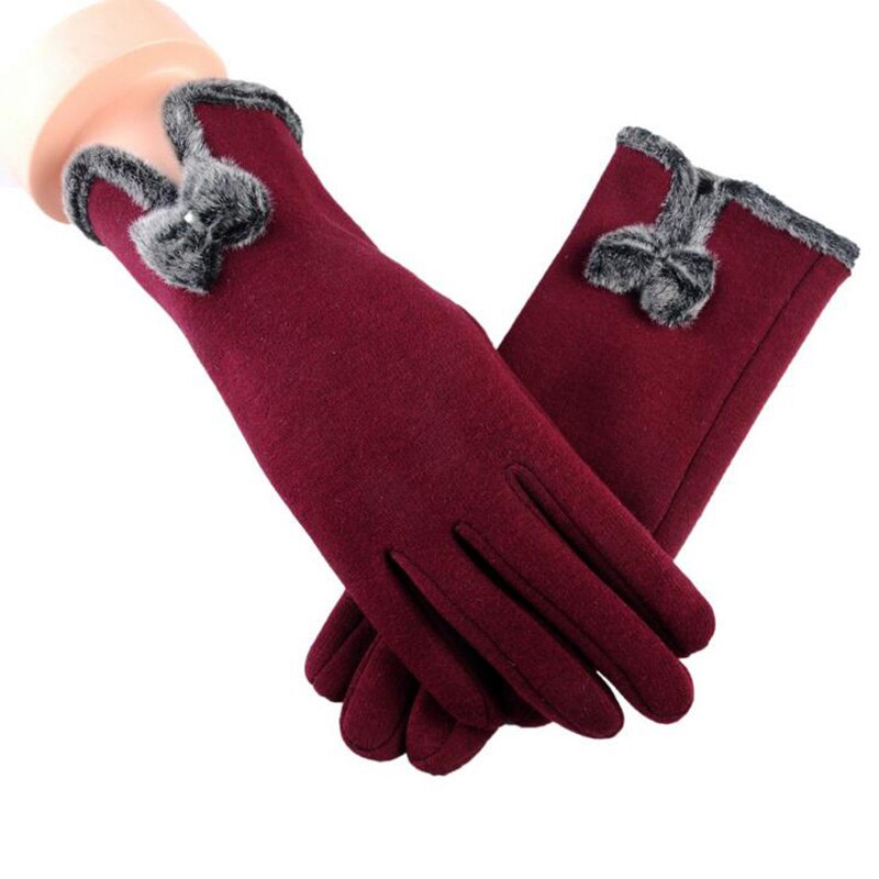 Vrouwelijke Herfst Winter Niet-ge Ïnverteerde Fluwelen Kasjmier Volledige Vinger Warm Lace Hairball Handschoenen Vrouwen Katoen Touch Screen Handschoenen g82: B Red