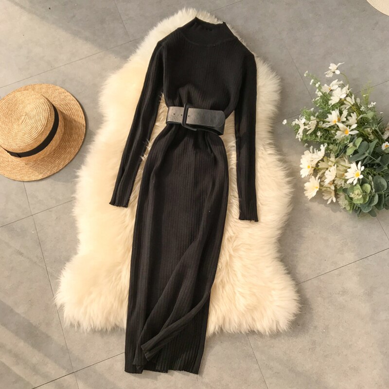 Yuoomuoo god tyk rullekrave sweater kjole kvinder vinter koreansk bodycon arbejdskjole dame strikkjole