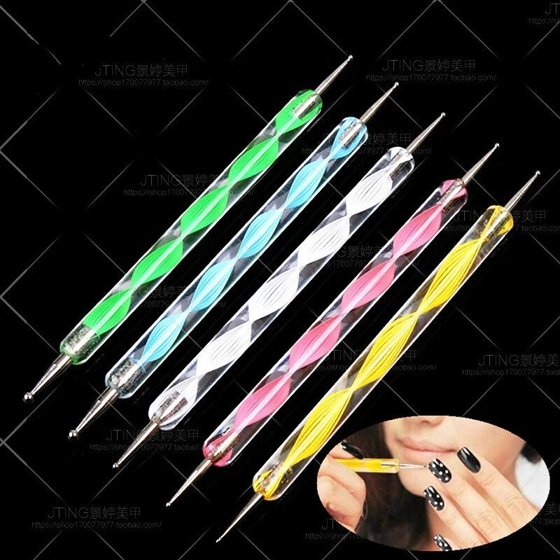 1 Pcs DIY Nail Spot Flower Nail Art Tool 2 Ways Swirl Marbleizing Steel Dotting Pen Nail Art Rhinestones