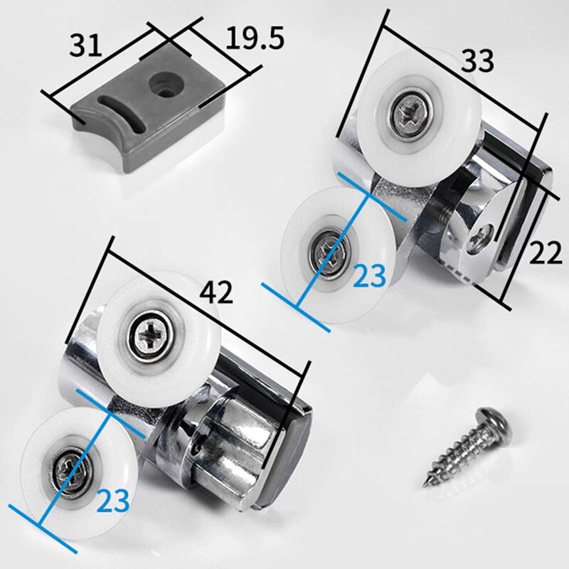 JHD-4Pcs Shower Door Wheels 23Mm Shower Door Rollers Heavy Duty Zinc Alloy Dual Wheel For Both Flat Sliding Shower Doors