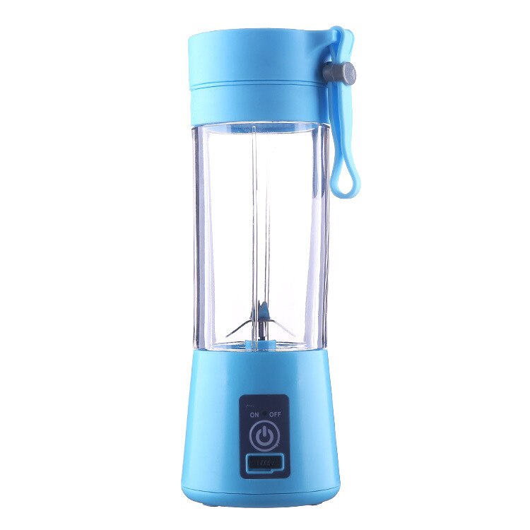 Presse-agrumes électrique de 380ml | Agrumes, Orange, citron, presse-agrumes, Rechargeable USB, lame 4/6, mélangeur Portable, bouteille d'eau, tasse de jus: 4 blades / Bleu ciel