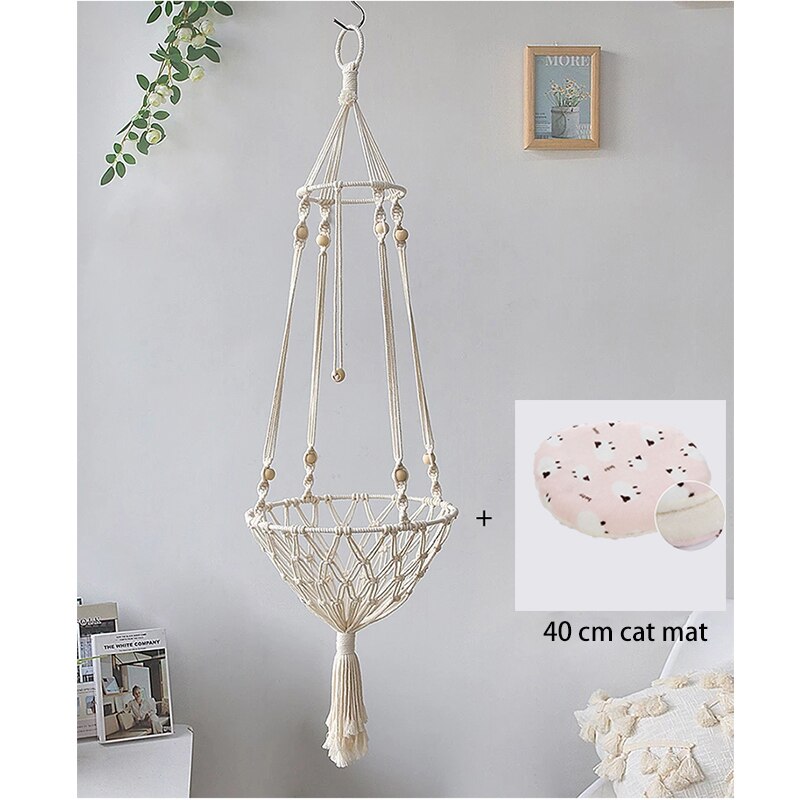 Grand hamac en macramé pour chat, balançoire suspendue, panier de lit pour chien et chat, accessoires pour animaux domestiques, maison pour chien et chat, lit pour chiot,: with cat mat B