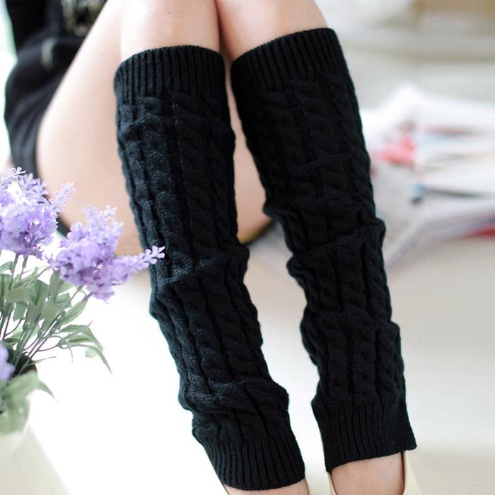 Calentadores tejidos de lana para mujer, calcetines cálidos hasta la rodilla, tejidos a ganchillo para invierno, calentadores de piernas, calcetines modernos