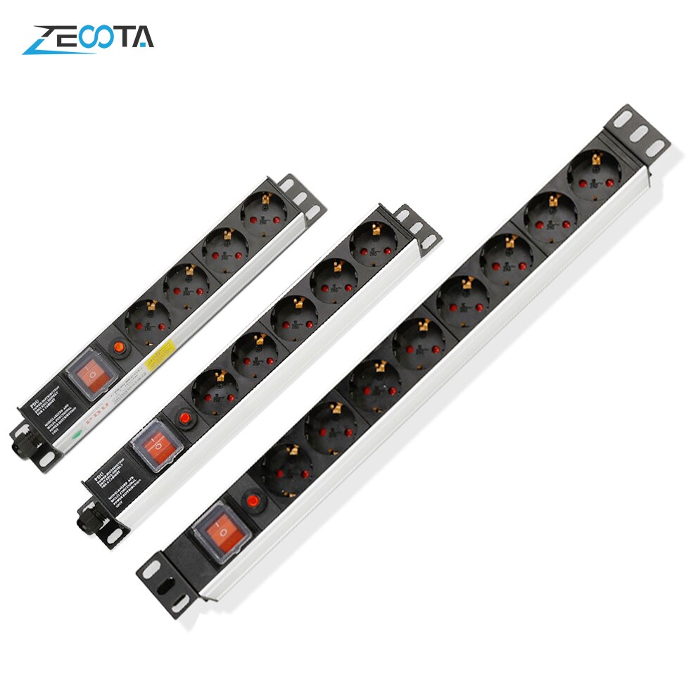 Pdu Power Strip Netwerk Kast Rek Stopcontact 1U Aluminium 4 Way Eu Outlets Overbelasting Schakelaar 2M verlengsnoer