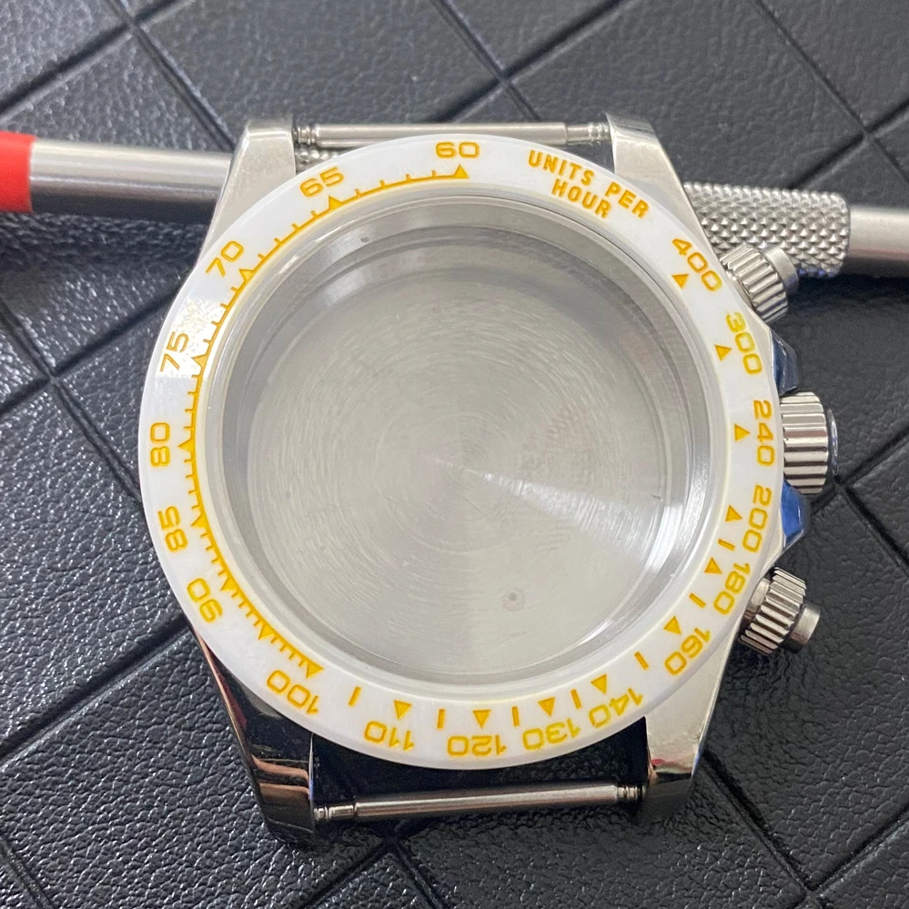 Caja de reloj VK63 modificada, caja de reloj de acero con cristal de zafiro, bisel de cerámica, accesorios de reloj para hombre para movimiento de cuarzo VK63: Latón