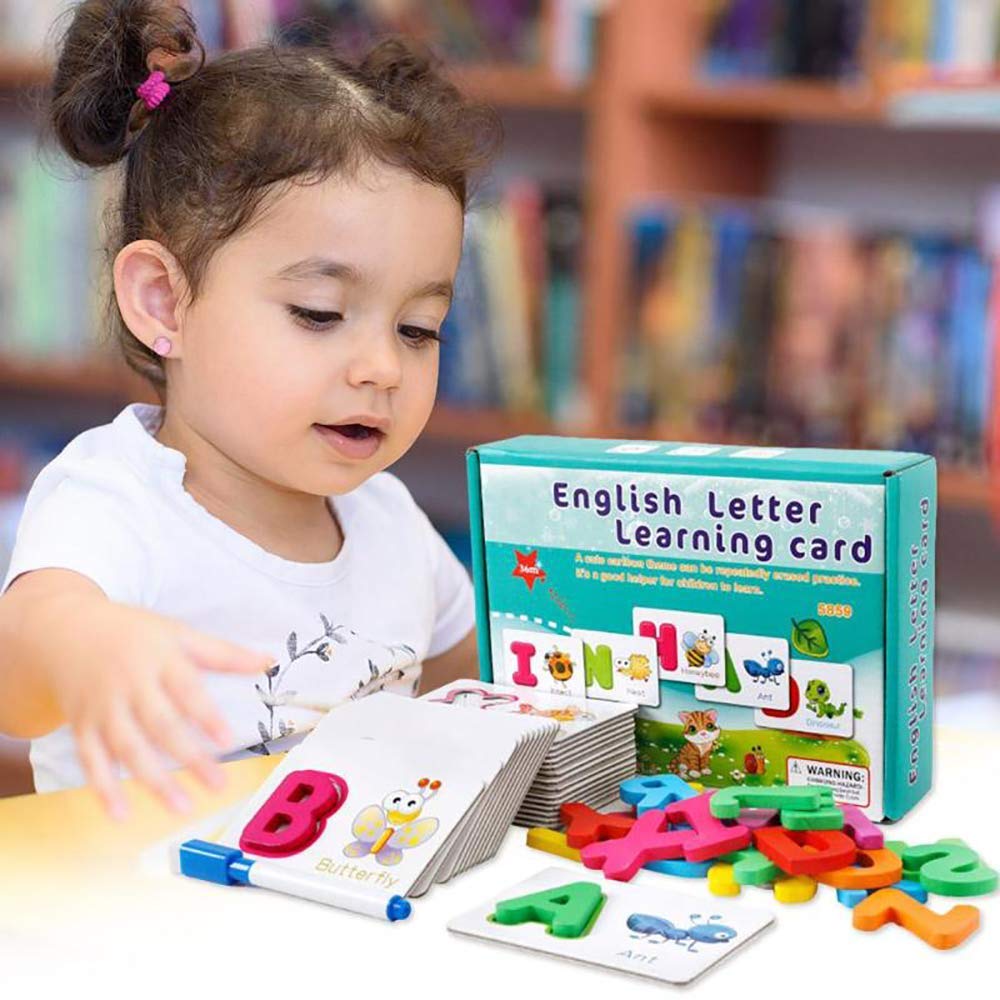 Wooden ABC Letters Matching Flash Cards Puzzle Learning Toy - Ideal for Reading and Writing Toys for Kindergarten Toddlers