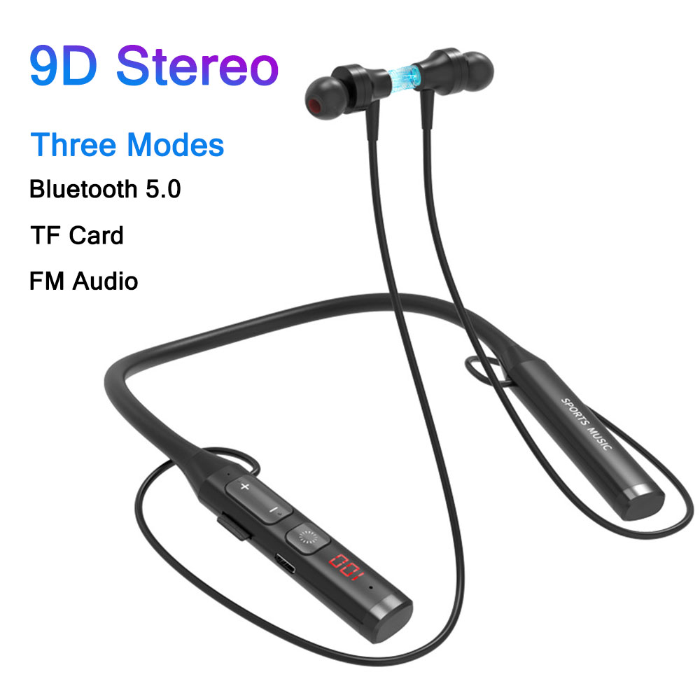 Słuchawki bezprzewodowe Bluetooth 5.0 Słuchawki HiFi Stereo Wiszące na szyję Sportowe zestawy słuchawkowe Obsługa kart Bluetooth TF Odtwarzanie dźwięku FM