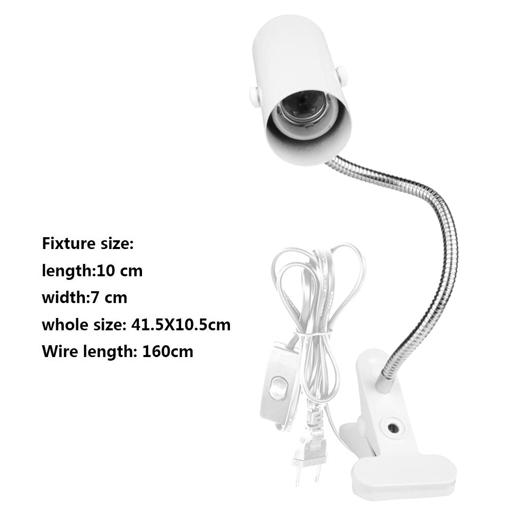 Durable Reptile E27 Lamp-socket Kit 360 Degree Rotation Heating Lamp Clip Cover Clip-on Bulb Universal Light Holder: White 160cm EU Plug