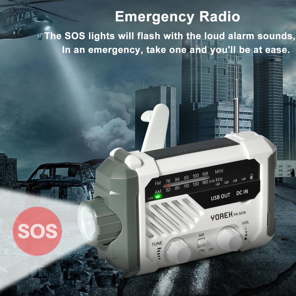 Emergency AM/ FM /NOAA Radio, Hand Crank Battery Operated Solar Radio with LED Flashlight, Desk Lamp,2000mAh Charger,SOS Alert