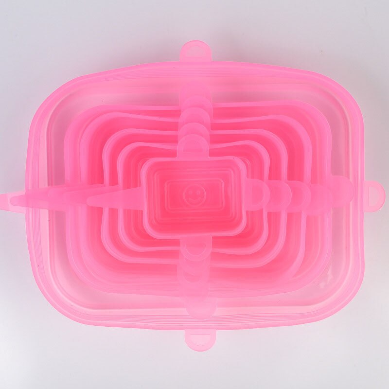 6Pcs Herbruikbare Silicone Voedsel Cover Stretch Deksels Universele Voedsel Wrap Cover Voedsel Verse Houden Siliconen Caps Rekbaar Lip: square pink