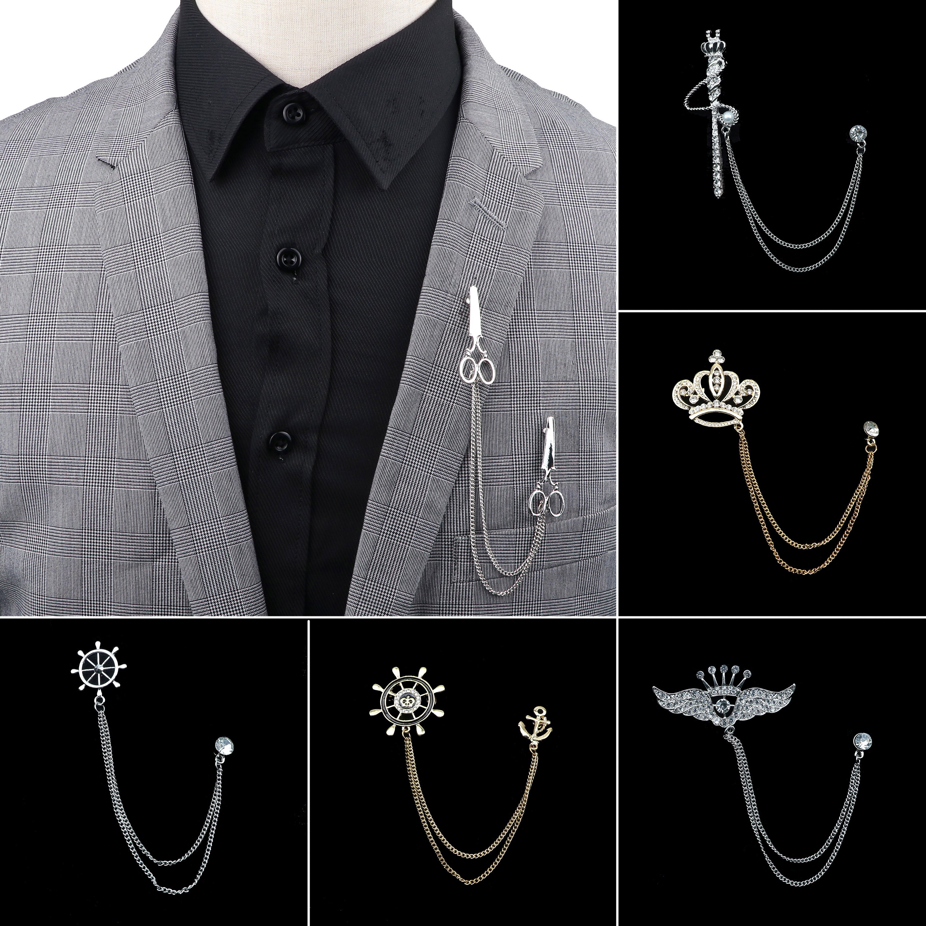 Hombre broche Cruz traje borla cadena Pin de solapa para traje broche para Cuello de camisa placa Retro Pines de baile para de boda corbata Accesorios