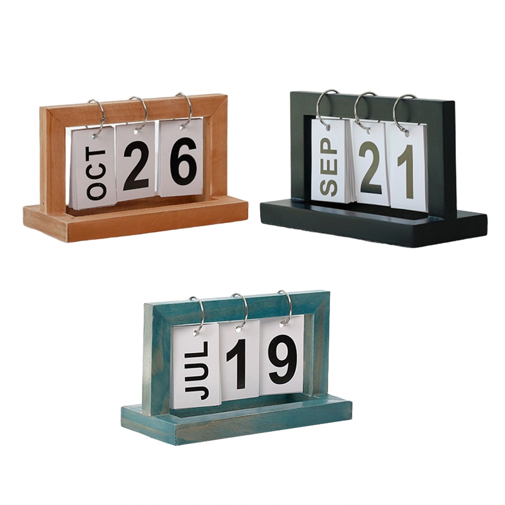 Vintage træ desktop kalender kontor hjemme cafe desktop dekorative rustikke ornamenter gør det selv flip planner kalender kontorartikler
