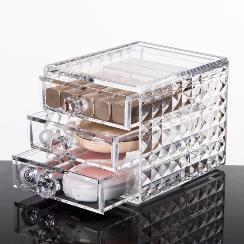 Acrylic Cosmetic Storage Box Jewelry Make Up Organizer For Small Things For Bathroom Dresser 3 Drawers Transparent Plastic Box