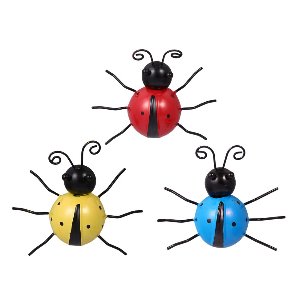 3PCS Insect Ladybugs Wall Decor Metal Iron Ornament Wall Art for Home Garden
