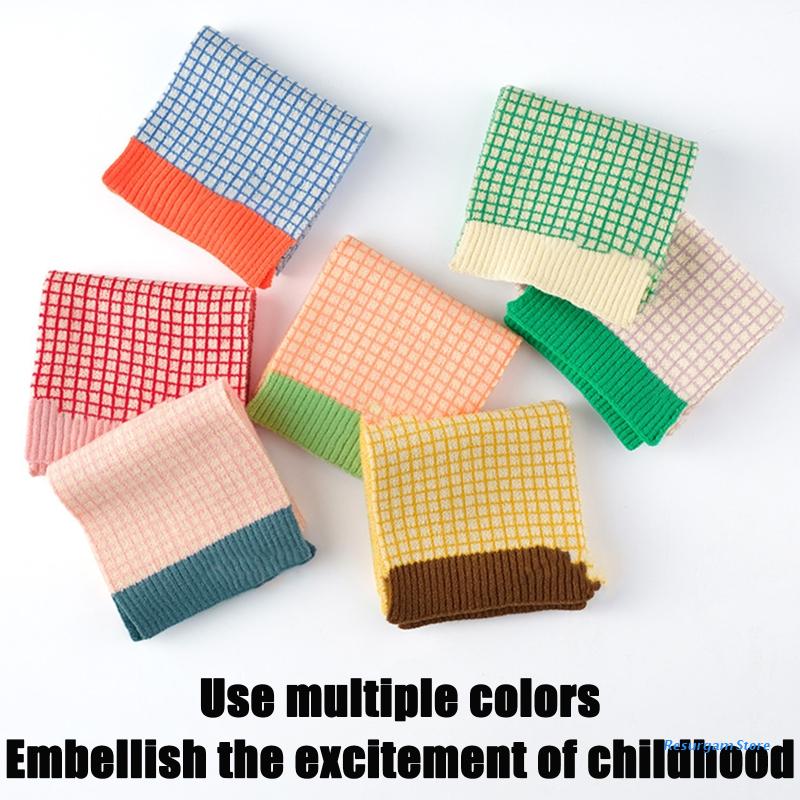 Versão pequena treliça contraste crianças lenço de lã outono inverno bebê neckerchief e5bd