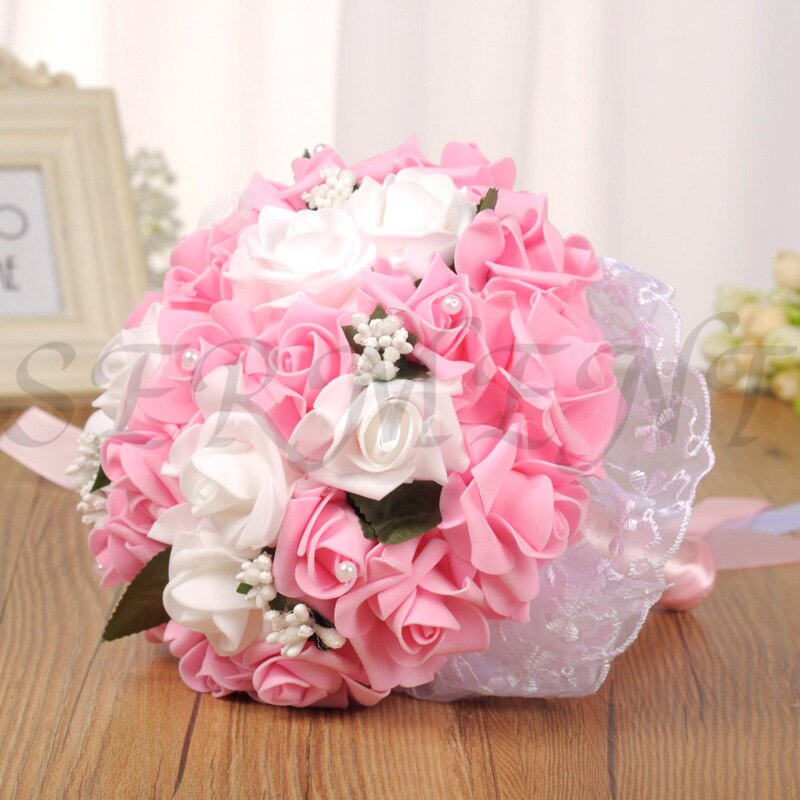 Ramos de novia de flores Artificiales, accesorios de boda, Blanco, Morado, AZUL CIAN, 9,8 pulgadas: Rosa